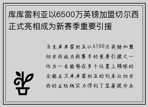 库库雷利亚以6500万英镑加盟切尔西正式亮相成为新赛季重要引援 库库雷利亚以6500万英镑加盟切尔西正式亮相成为新赛季重要引援